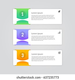3 rectangle with colored ribbons. Business infographics. Planning of processes
