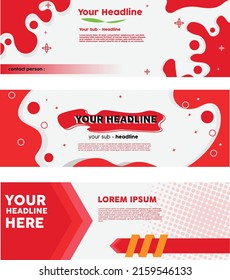  3 rectangular vector poster design templates can be for websites, social media, with red as the characteristic color of the design. 