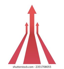 3 red arrows go up. Financial growth, investment, income growth graph, sales concept, profit increase, financial report graph. Symbol, vector.