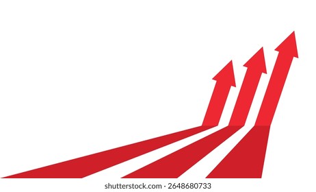 3 red business arrows in a row slanted pointing up