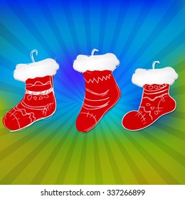 3 red christmas socks