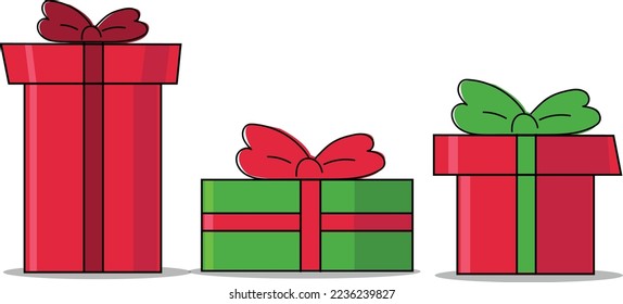 3 red, green Christmas vector illustrations wit ribbon