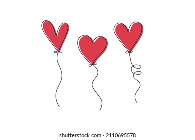 3 globos con forma de corazón rojo, dibujados a mano, para el Día de San Valentín
