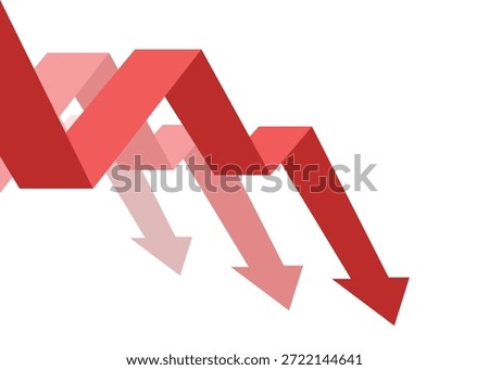 3 Red Zigzag Business Arrow Falling Down Representing Global Loss, Decline, and Continuous Downtrend