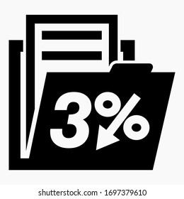 3% reduction in the value of securities. Drop in stock prices. The fall of corporate bonds. Decrease in income. Discount on insurance. Vector icon.