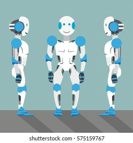 3 robot cartoons on the gray background. Eps 10 vector file.