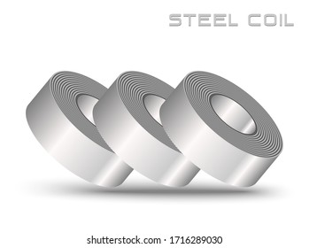 3 rolls steel sheet, steel coil stacking, 3D vector icon logo metal sheet