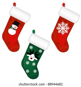 Empty christmas sock stocking isolated on white. Decorative red sock with  white fur and patches. Vector illustration. 29184866 Vector Art at Vecteezy