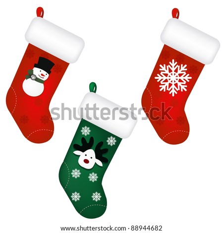 3 Santa's Stocking, Isolated On White Background, Vector Illustration