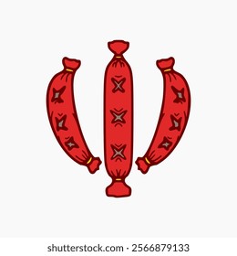 3 sausages vector design with a cartoon theme. on a white background