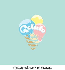 3 scoop creamy gelato ice cream waffle cone 