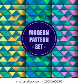 3 seamless geometric triangle style patterns