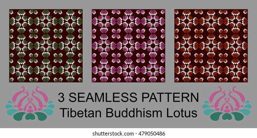 3 seamless pattern tibetan buddhism lotus