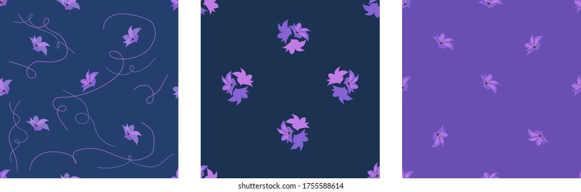 3 nahtlose Muster. Verschiedene violette Farbtöne
