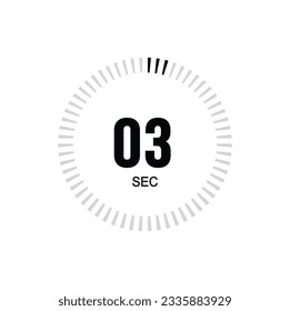 3 second timer clock. 3 sec stopwatch icon countdown time digital stop chronometer.