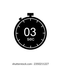 3 seconds timer, 3 sec stopwatch or countdown icon.