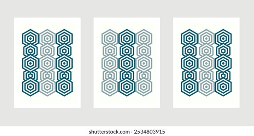 3 Satz Das geometrische Muster nach Hexagon-Form . Nahtloser Vektorhintergrund. mit weicher Farbe