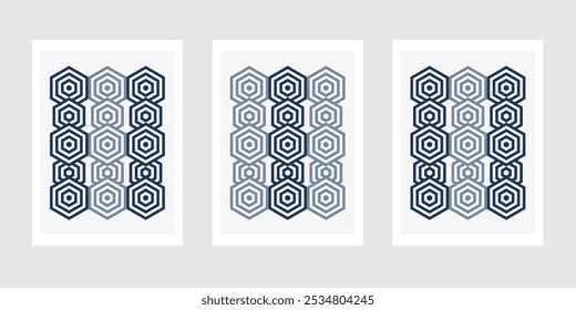 3 Satz Das geometrische Muster nach Hexagon-Form . Nahtloser Vektorhintergrund. mit weicher Farbe