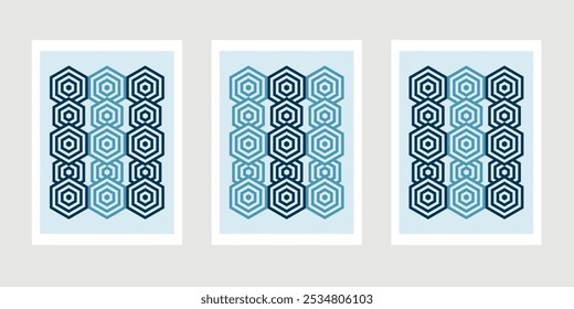 3 Satz Das geometrische Muster nach Hexagon-Form . Nahtloser Vektorhintergrund. mit weicher Farbe