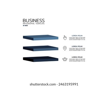 3 segments or layers and percentage indication. Concept of three levels of hierarchy. Modern infographic design template. Vector illustration for presentation, and brochure.