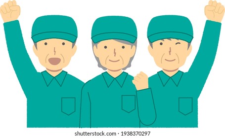 3 senior staff in work clothes