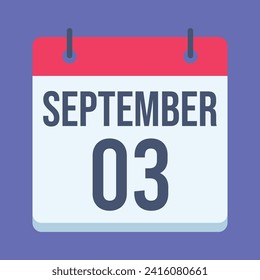 3 September Calendar. Blue Background. Vector Calendar.
