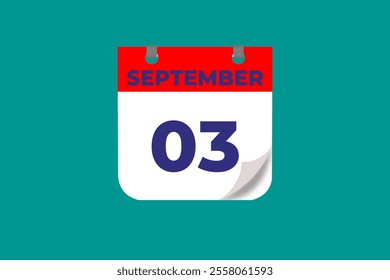 3 September calendar icon text page monthly web design on red, and blue background vector, icon, or illustration with the month of September 3