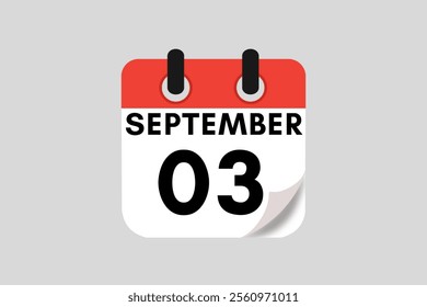 3 September calendar icon text page monthly web design on red, white, black and ash background vector, icon, or illustration with the month of September 3