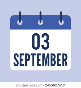 3 September Calendar, Isolated Vector Calendar.