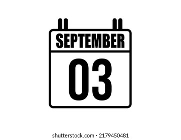 Calendario del 3 de septiembre. Página de calendario simple para el mes de septiembre. Vector negro sobre fondo blanco.