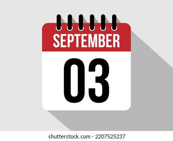 3. September Kalender Vektorsymbol. Roter Sepember für die Tage des Monats