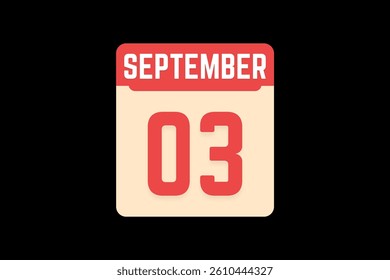 3 September icon text page monthly web design on coral, white, tangerine and black background vector, icon, or illustration with the month of September 3