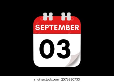3 September month single day vector, illustration, calendar with red, gray, white and black color background calendar September 3