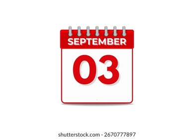 3 September month single day vector, illustration, calendar with black and white color background calendar icon of September 3