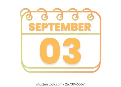 3. September Monat einzelner Tag, Vektorgrafik, Kalender mit orangefarbenem, gelbem, braunem und weißem Hintergrund, Kalendersymbol vom 3. September