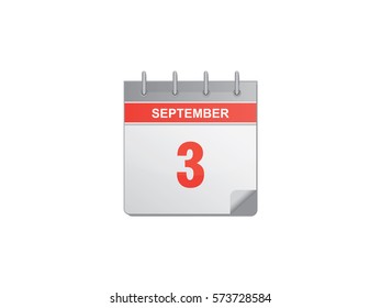 3 September red calendar vector illustration on white background