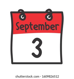 3 September. Vector flat daily calendar icon. Date and time, day, month. Holiday