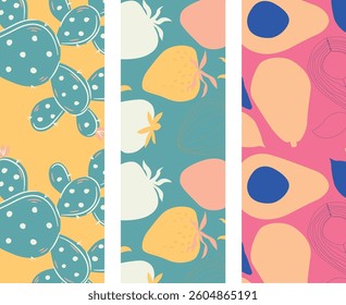 3 set of Abstract Fruits Art Seamless Design for Fabric and Digital Prints