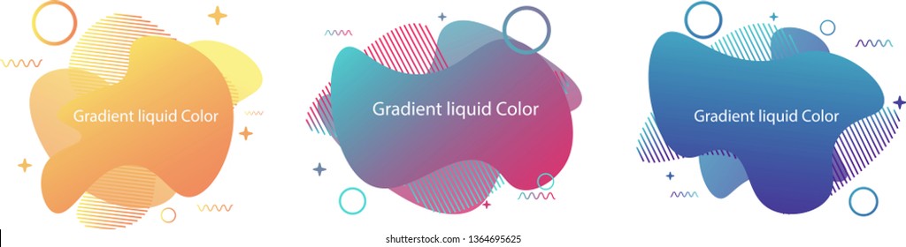 3 Set of abstract modern graphic elements. Dynamical colored forms and line. Gradient abstract banners with flowing liquid shapes. Template for the design of a logo or presentation. Vector. - Vector