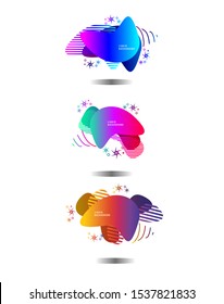  3 Set of abstract modern graphic elements. fluid, eyecatch pattern background Gradient abstract banners with flowing liquid shapes. Template for the design of a logo, flyer or presentation. Vector.