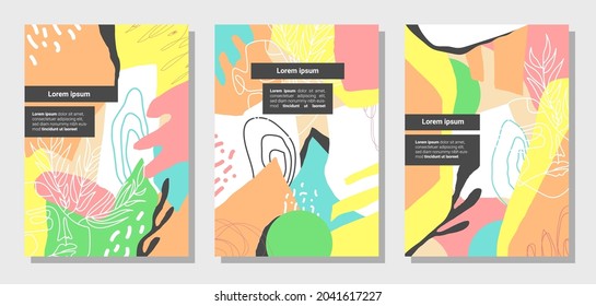3 set Abstract Trendy Universal Artistic Pastel Colorful Templates. With Beautiful Color. Good for cover, invitation, banner, placard, brochure, poster, card, flyer and other.