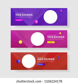 3 Set Banner with Gradients. Circle Shapes Composition