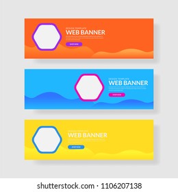 3 Set Colorful Banner with Hexagon Shape