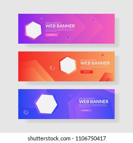 3 Set Colorful Banner with Hexagon Shape