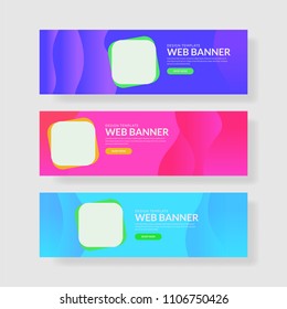 3 Set Colorful Banner with Square Shape. Wave Geometric