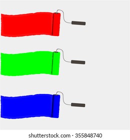 3 Set of colorful paint roller brushes. RGB vector illustration