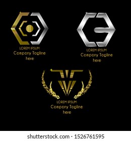 3 set company logotype in gold and silver