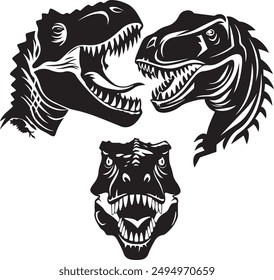 3 Set of Dinosaur head Silhouette vector