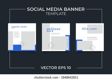 3 Set editable social media post template. modern promotion square banner for social media