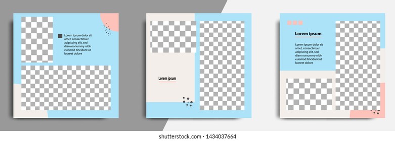 3 Set editable square banner template - abstract, minimal, modern design background in blue color with fluid wave shape. Suitable for social media post, stories, story, flyer. Vector illustration.